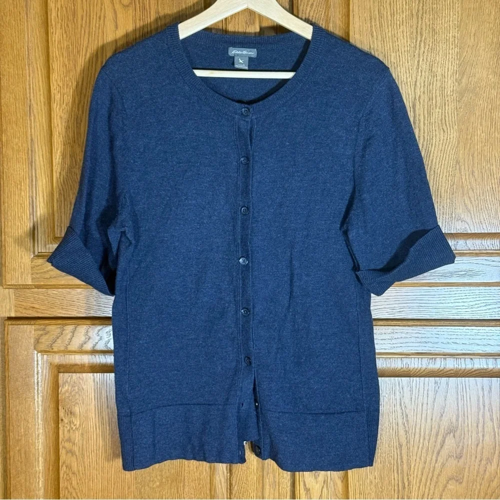 Eddie Bauer Blue Short‎ Sleeve Button Front Cardigan Women’s Large